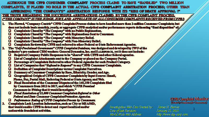 Company-Centric CFPB Consumer Complaint Process